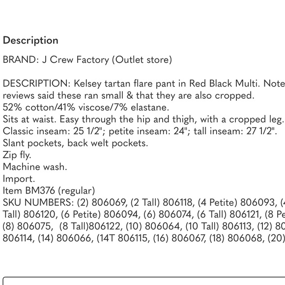 J. Crew Kelsey Tartan Plaid Cropped Flare Red Cropped Pants Size 10 - Picture 9 of 10